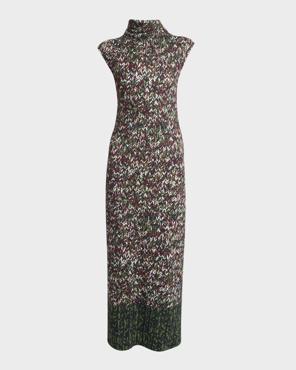 Yarn-Print Jersey Mock-Neck Column Dress